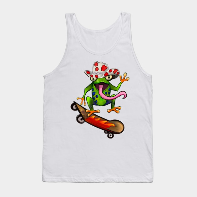 Frog 5 pack Kawaii Froggy Skateboarding Cute Frog in Texas red cowboy hat Funny toad toads amphibian tadpole Green Red eyed tree frogs rain forest Lizard dragon zoology gift frog Tank Top by Artonmytee